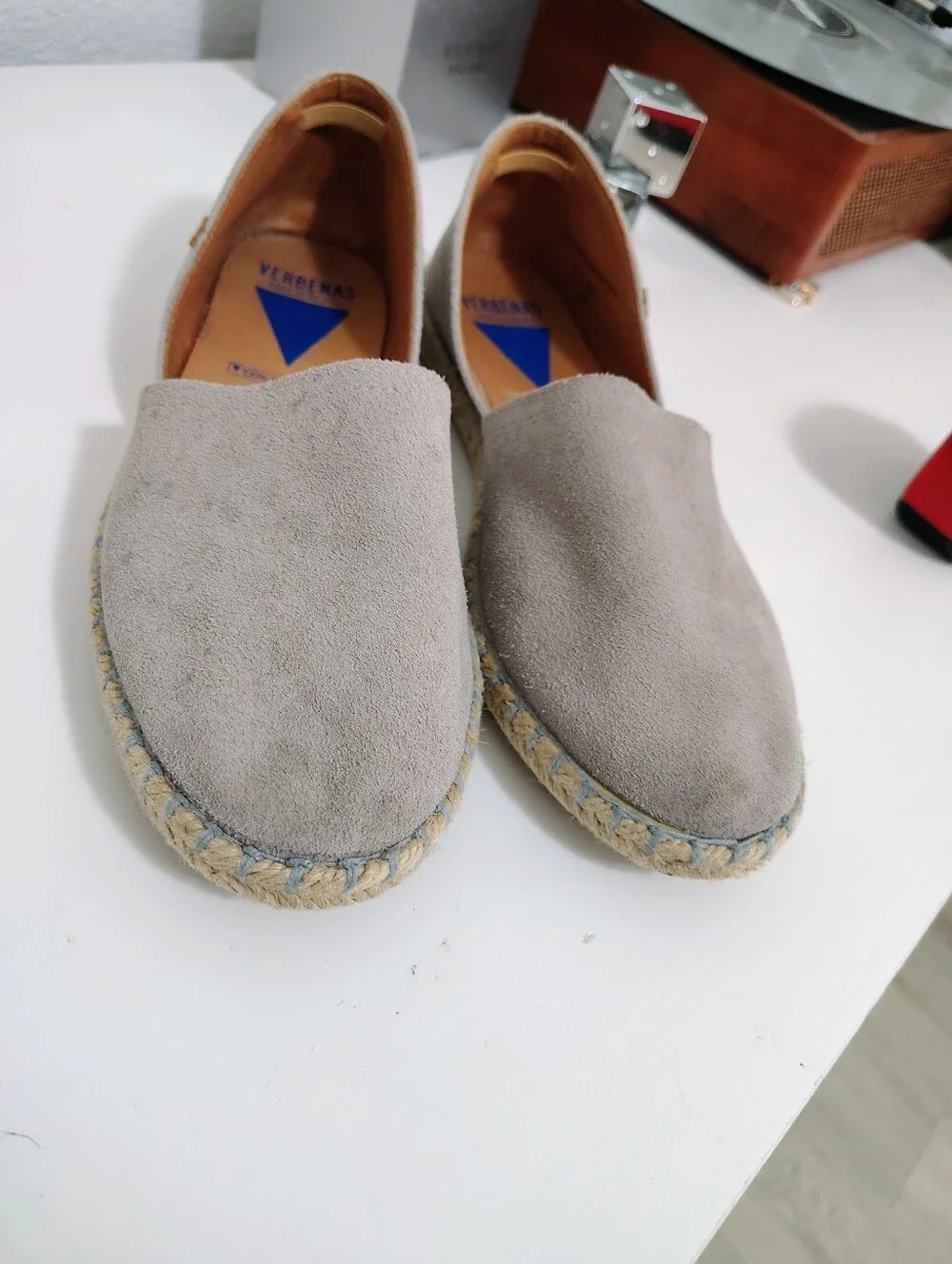 VERBENAS CARMEN ESPADRILLES FLATS Gray Suede Casual Slip-On Shoes Made In Spain